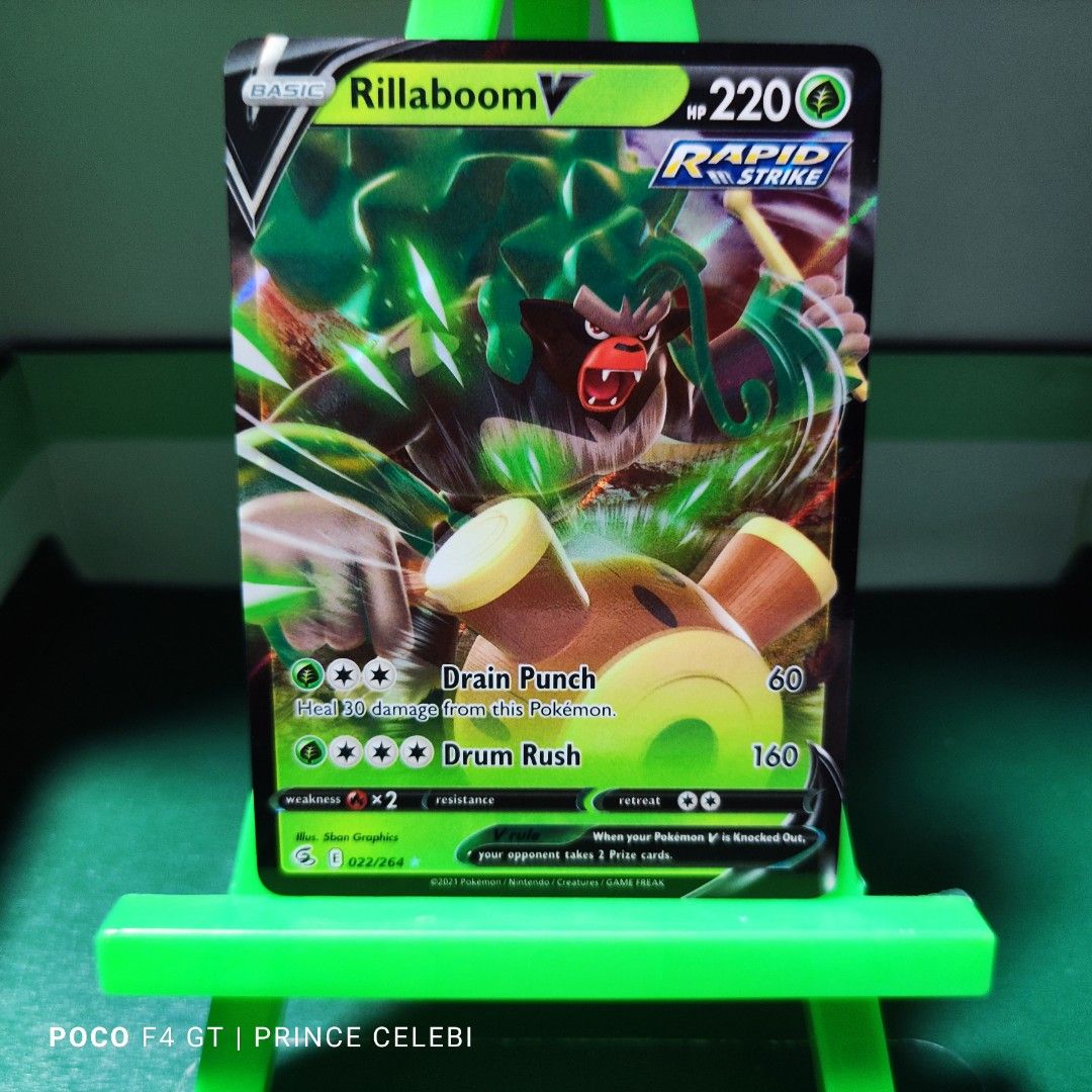 Pokemon Riluboom Pokemon TCG - Rillaboom V, Hobbies & Toys, Toys & Games on Carousell