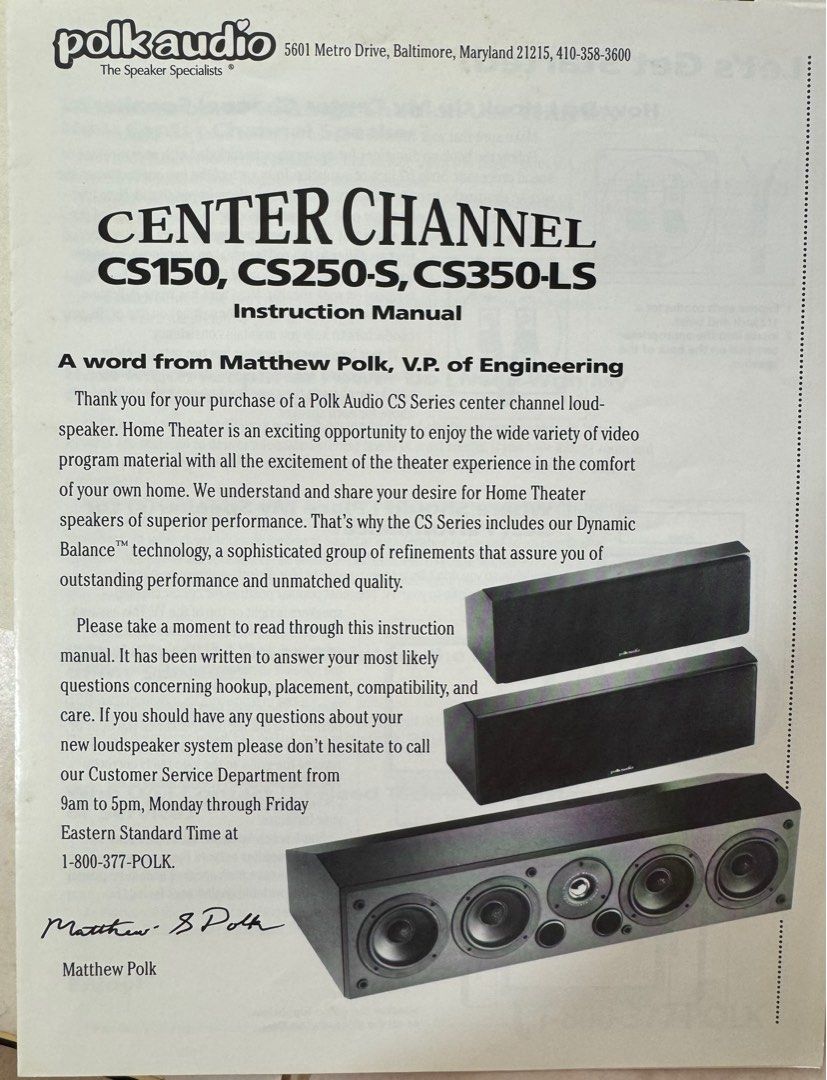 Polk CS350 LS center speaker