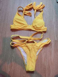 Shein Yellow Tie top crisscross bottom two piece bikini