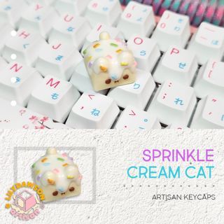 Sprinkle Cream Cat Handmade POLYMER CLAY Artisan Keycap for Mechanical Keyboard by lilydawson