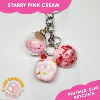 Starry Pink Strawberry Polymer Clay Keychain by lilydawson