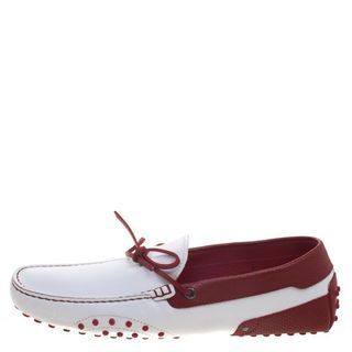 Tod's For Ferrari White and Red Leather Bow Loafers Size 43