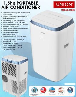 Union 1.5 HP Auto & 2-Way Swing Portable Air Conditioner with Remote Control For Sale
