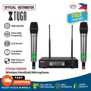 XTUGA XM200 Professional 2 Channel UHF Wireless Microphone System True Diversity Wireless Microphone Enhance Signal & Working Range Adjustable Frequency Whole Metal Microphone for Karaoke Concert Church Band Speech DJ Live Performances - VMI Direct