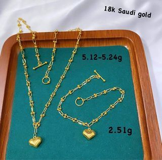 18K Saudi Gold Hardware Necklace and Bracelet Set (Light Weight)