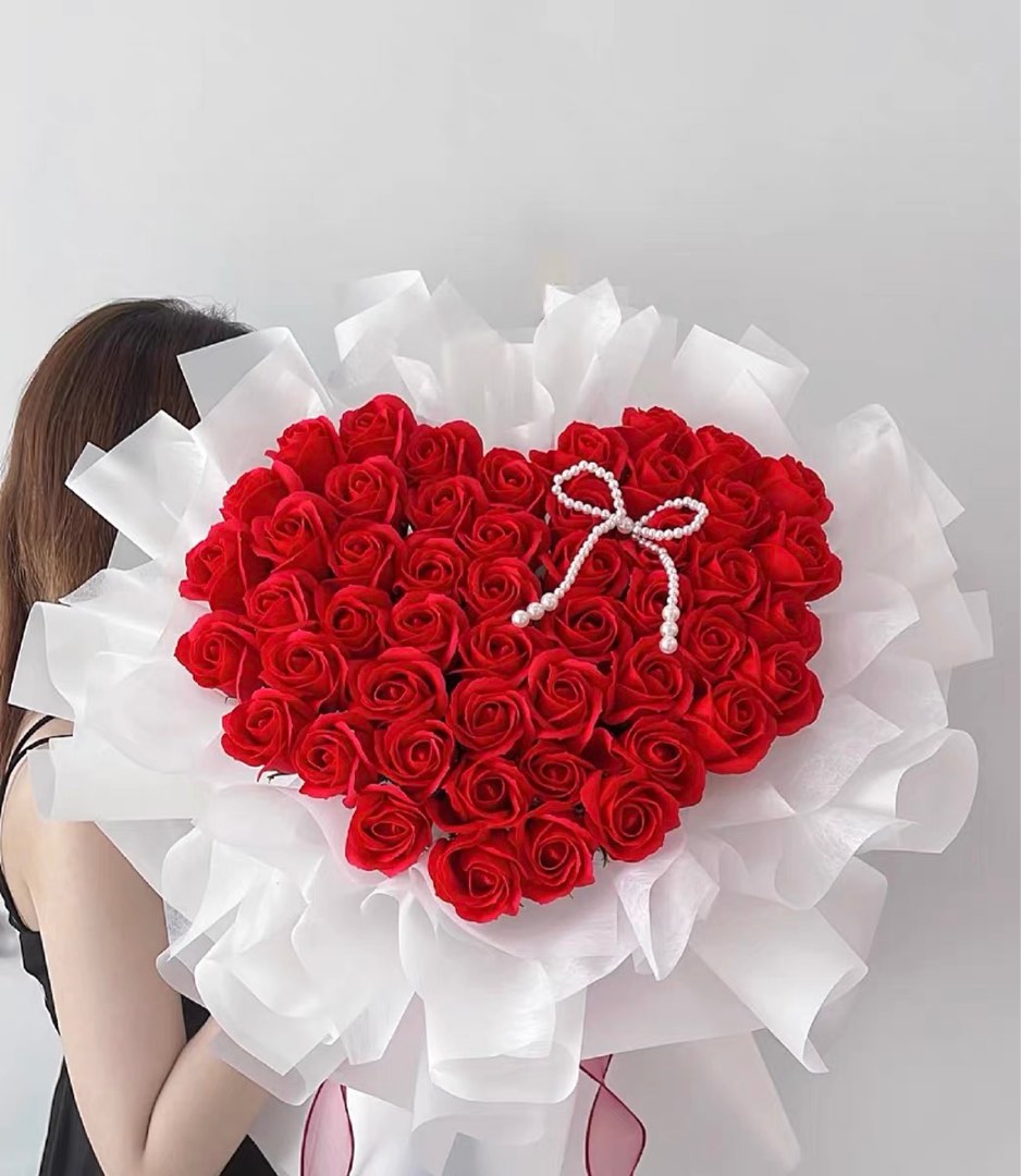 52 Stalks DIY Everlasting Heart-Shape Classic Red Rose Preserved Flower ...