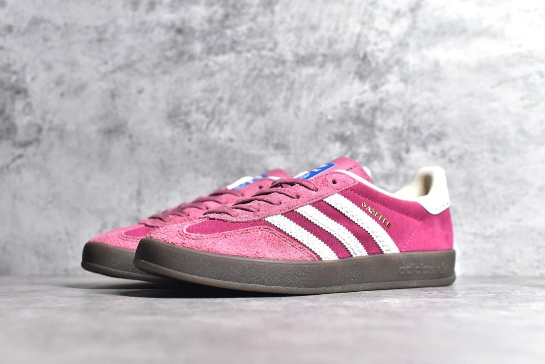 Adidas gazelle pink and white top