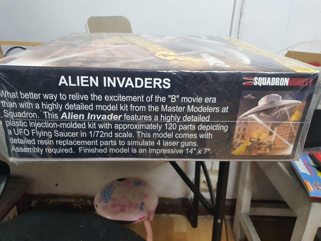 ALIEN INVADER UFO 1/72nd Scale (Category: Gundam & Model Kits) located in Manila. Submitted by markamote (Listing ID 1293522335, Image 2). Description: ALIEN INVADER UFO 1/72nd Scale. Squadron SQM0003 1:72ALIEN INVADER UFO 1/72nd Scale. What better way to relive the excitement of the “B” movie era than with a highly detailed model kit from the Master Modelers at Squadron. This Alien Invader features a highly detailed plastic injection molded kit 