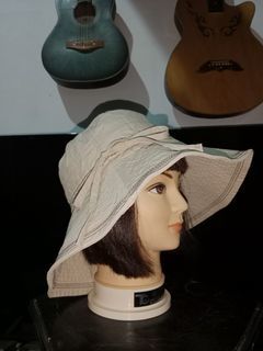 BEIGE Japan Wide Brim Sun Hat with Drawstring Ribbon Accent