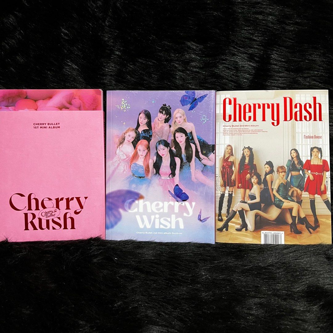 Cherry Bullet Albums Bundle with Inclusions (Category: CDs & DVDs) located in Cebu City. Submitted by jayrassicpark (Listing ID 1293443199, Image 1). Description: Cherry Bullet albums with inclusions bundle for sale for only ₱800 Details: -All albums are preloved but still in excellent condition -Authentic KPOP merch from FNC Entertainment -3 albums (Cherry Rush, Cherry Wish, Cherry Dash) -Comes with inclusions such as posters, postcards, etc. (c