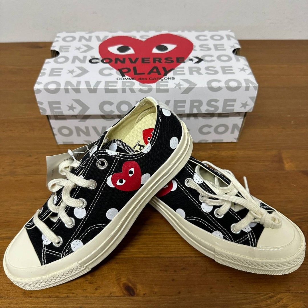 COMME DES GARÇONS PLAY CDG CONVERSE SHOES Polka Dot Red Heart Low Top,  Luxury, Sneakers & Footwear on Carousell