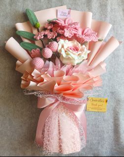 Crocheted Pink Flowers Bouquet