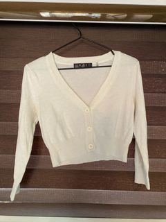 Cropped White Long sleeves Soft Cardigan