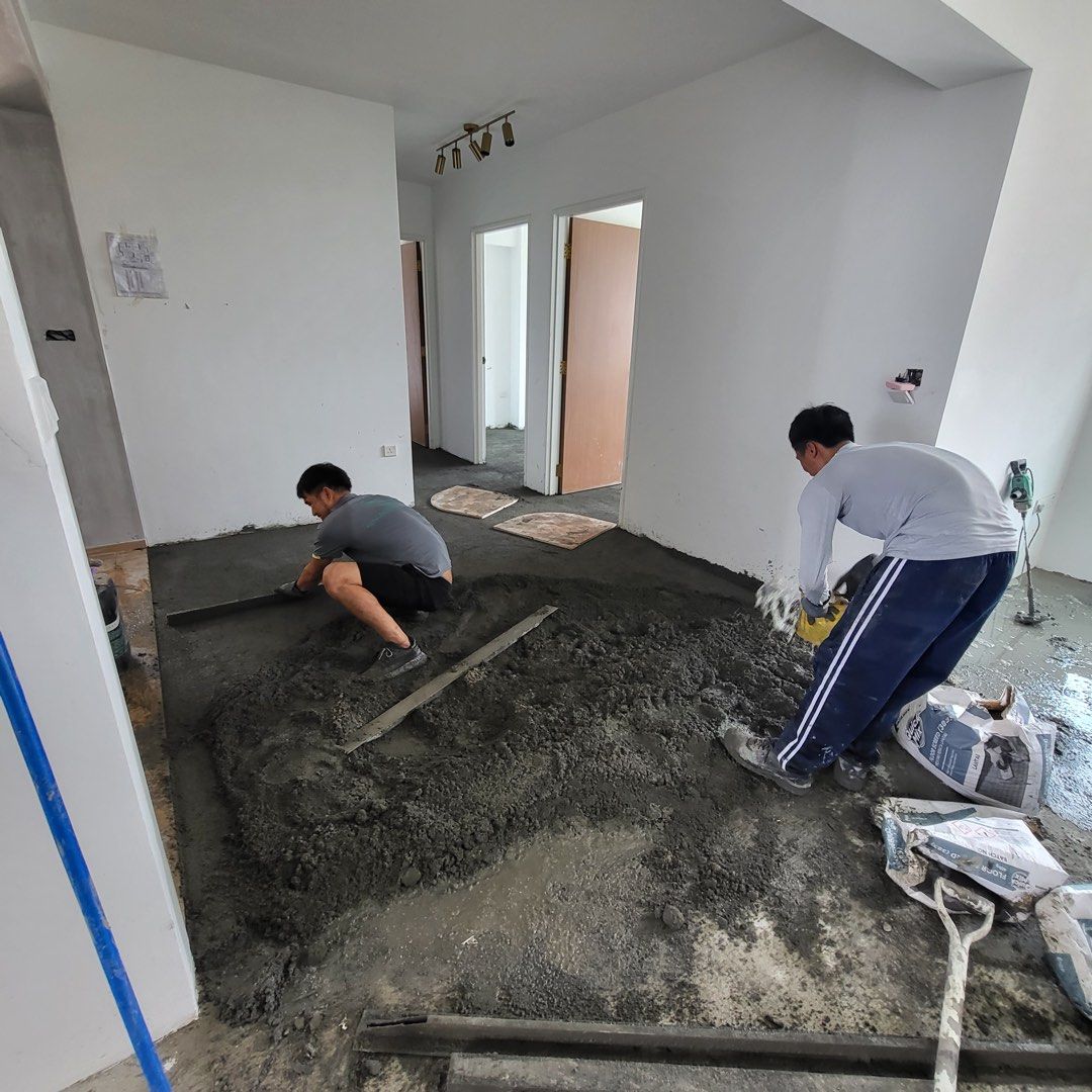 Cement screed contractor floor screeding vinyl self leveling tiling toilet renovation hacking62853070345218113