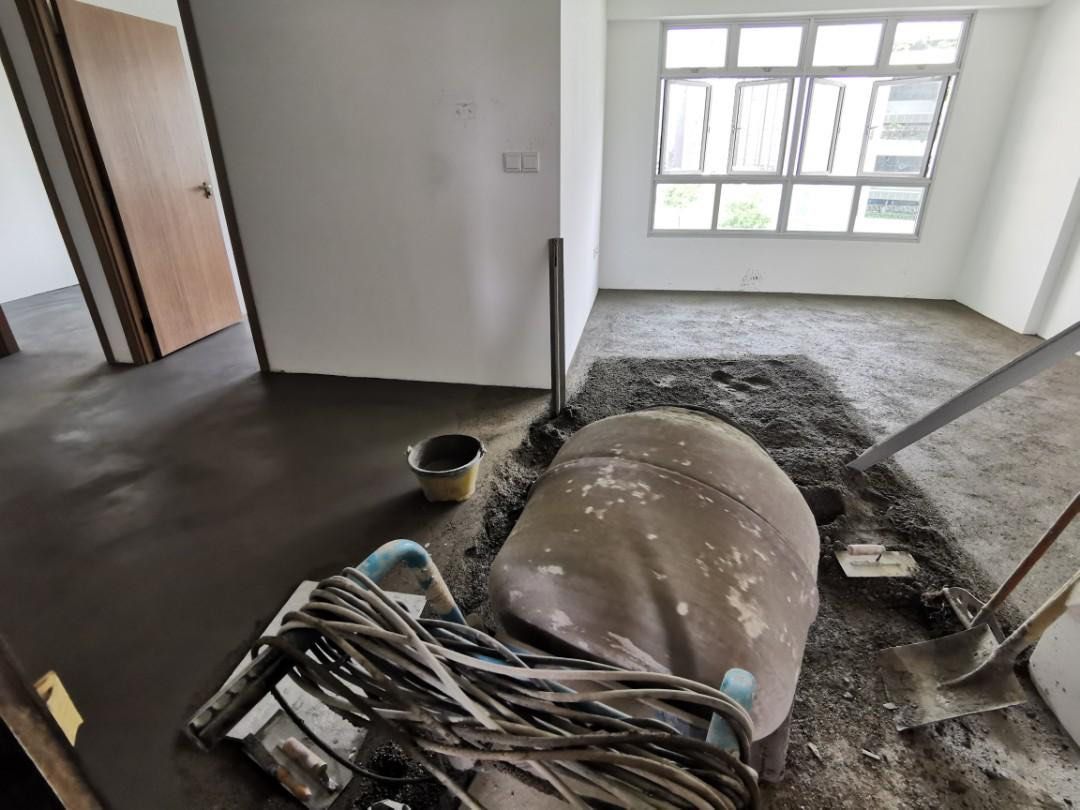 Cement screed contractor floor screeding vinyl self leveling tiling toilet renovation hacking62853070345218112