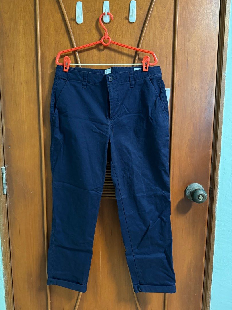 GAP Girlfriend Chino Pants Blue Stretch Mid Rise, Women's Fashion, Bottoms,  Other Bottoms on Carousell