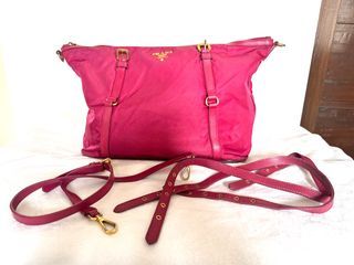 Prada nylon tote bag in pinkish red authentic