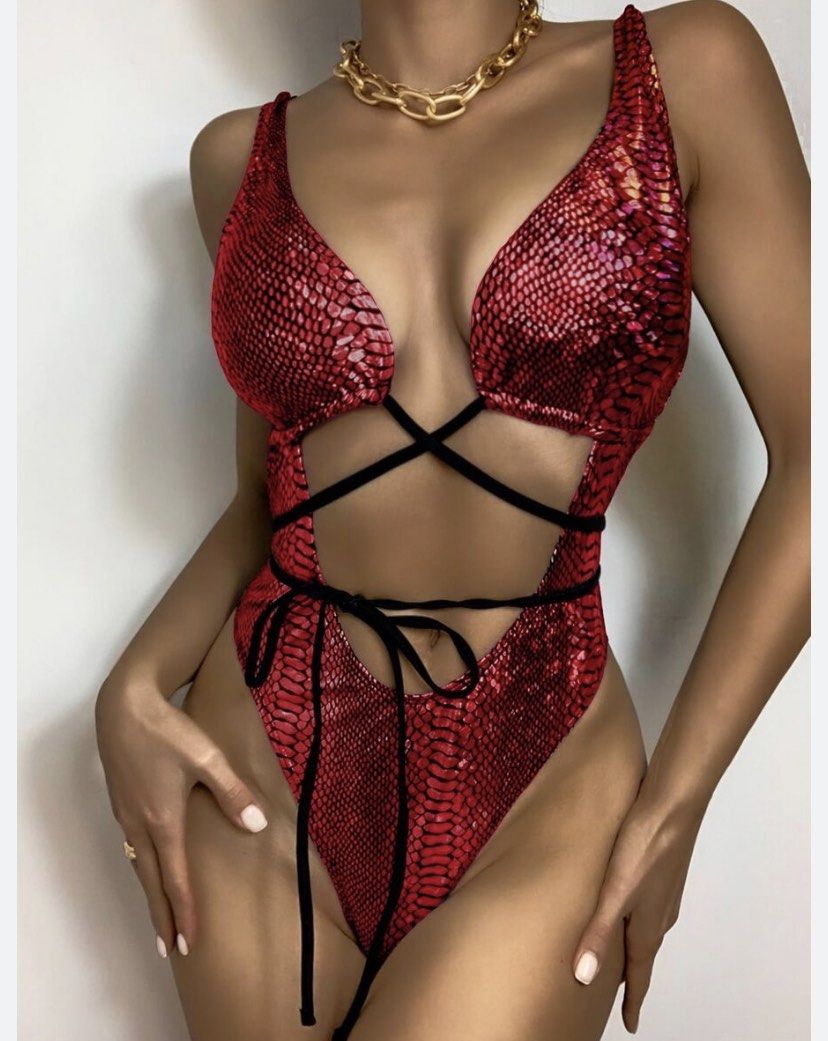 PMUYBHF Female Womens Bikini Swimsuits 2024 Swimsuit New Swimsuit Solid  Splice Bikini Women's Swimsuit Split Bikini Red S 