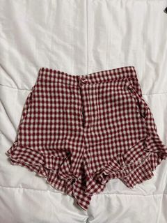 Red Gingham Ruffle Cute Summer Beach Shorts