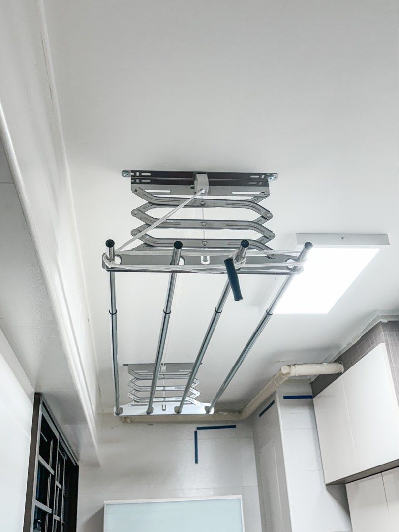Retractable Manual Laundry Drying Rack System Ceiling Mounted