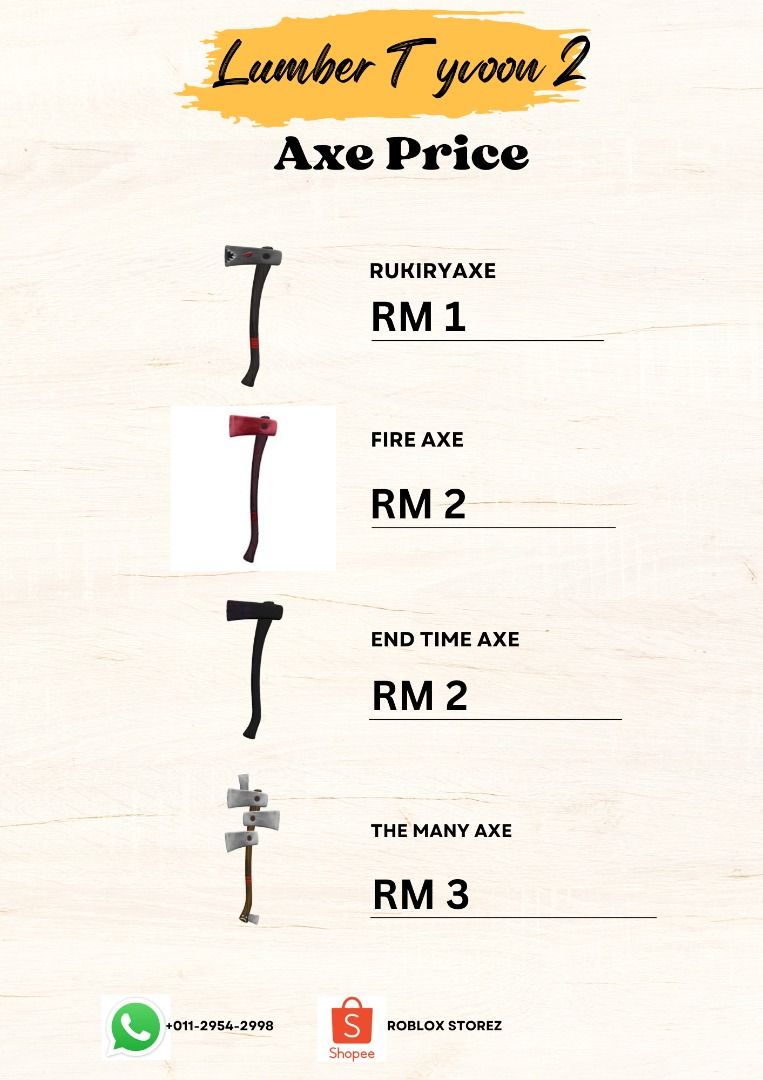 Roblox Lumber Tycoon Axe, Video Gaming, Video Games, Others on Carousell
