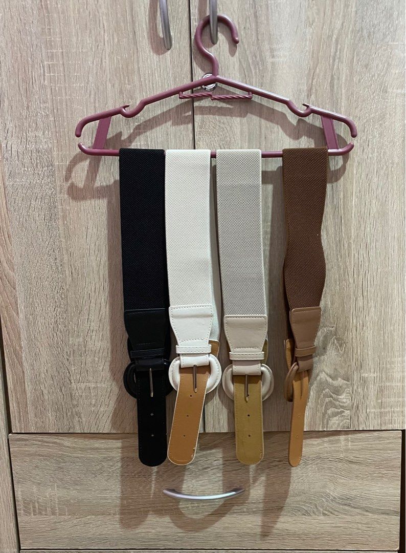 [Set-Unused] Shein Garterized/Elastic Belts (Category: Belts) located in Malabon City. Submitted by AwchieeCollectibles (Listing ID 1293512710, Image 2). Description: These are unused. Selling as SET. Shein Garterized/Elastic Belts Flaw: None, unused. Color: Beige, Tan, Cream, Black Material: Garter, Synthetic Leather (Front), Suede (Back) Hardware: Silver Size: -Black/Cream: Width-1.6-2.4in; Length-29.5in -Tan/Beige: Width-1.6-2.4in; Length-30.7