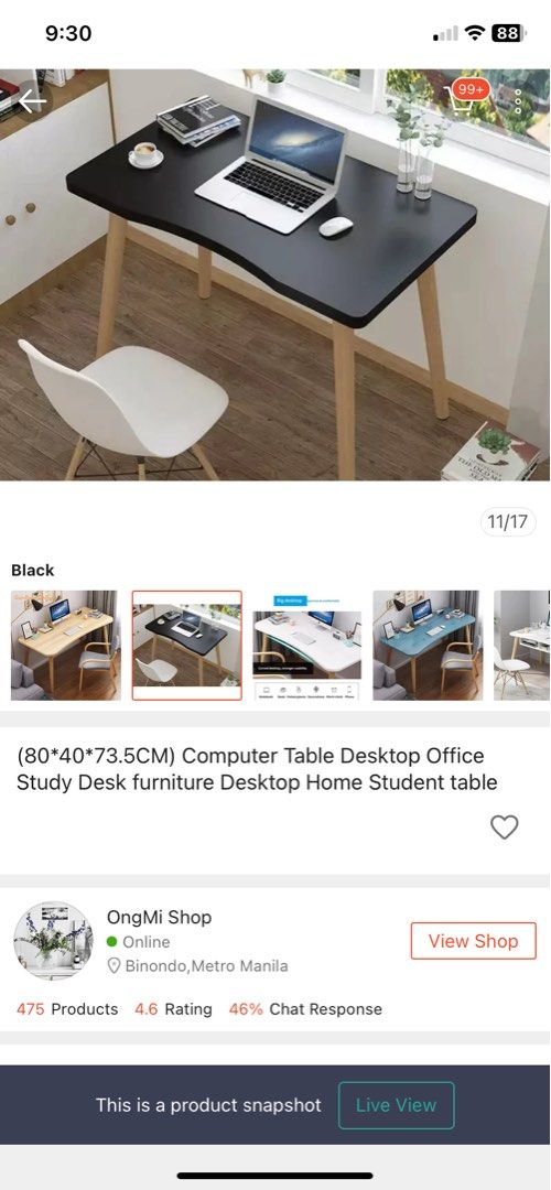 Study Table (Category: Tables & Sets) located in Taguig. Submitted by kathxb (Listing ID 1293498127, Image 3). Description: From orange app Rfs: - too small for me - medj nag curve lang yung middle part ng table. Pero goods naman .