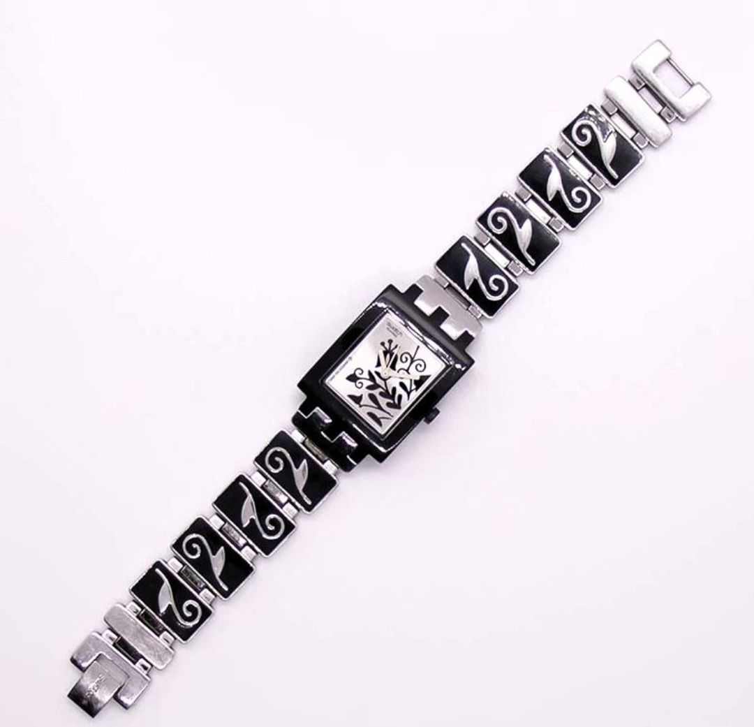 Swatch EVENING ONLY SUBB111G Watch AG 24mm Stainless Steel enamel Bracelet analog rectangular face floral motif