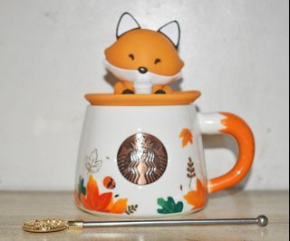 Starbucks 2021 China Autumn Maple Leaves Cute Fox Cup 10oz Coffee Mug W/ Fox Lid