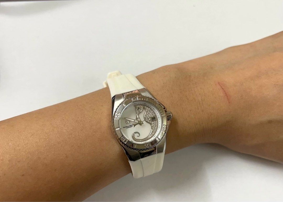 Technomarine Cruise Collection for Ladies (Category: Women's Watches) located in Taguig. Submitted by studio26 (Listing ID 1293379658, Image 1). Description: PLEASE READ THE ENTIRE POST TO SEE ANSWERS TO COMMON QUESTIONS. TechnoMarine Cruise Collection for Ladies Quartz Stainless steel and white silicone strap With box No flaws. Hardly used. LOCATION Taguig PAYMENT Cashless payment only. GCash or BPI. DELIVERY To be arranged and shouldered by buy