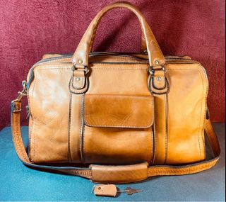 Unbranded Japan Thick Cowhide Leather Travel Bag with Sling and Key