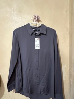 UNIQLO Rayon Long Sleeve Blouse (Dark Gray)