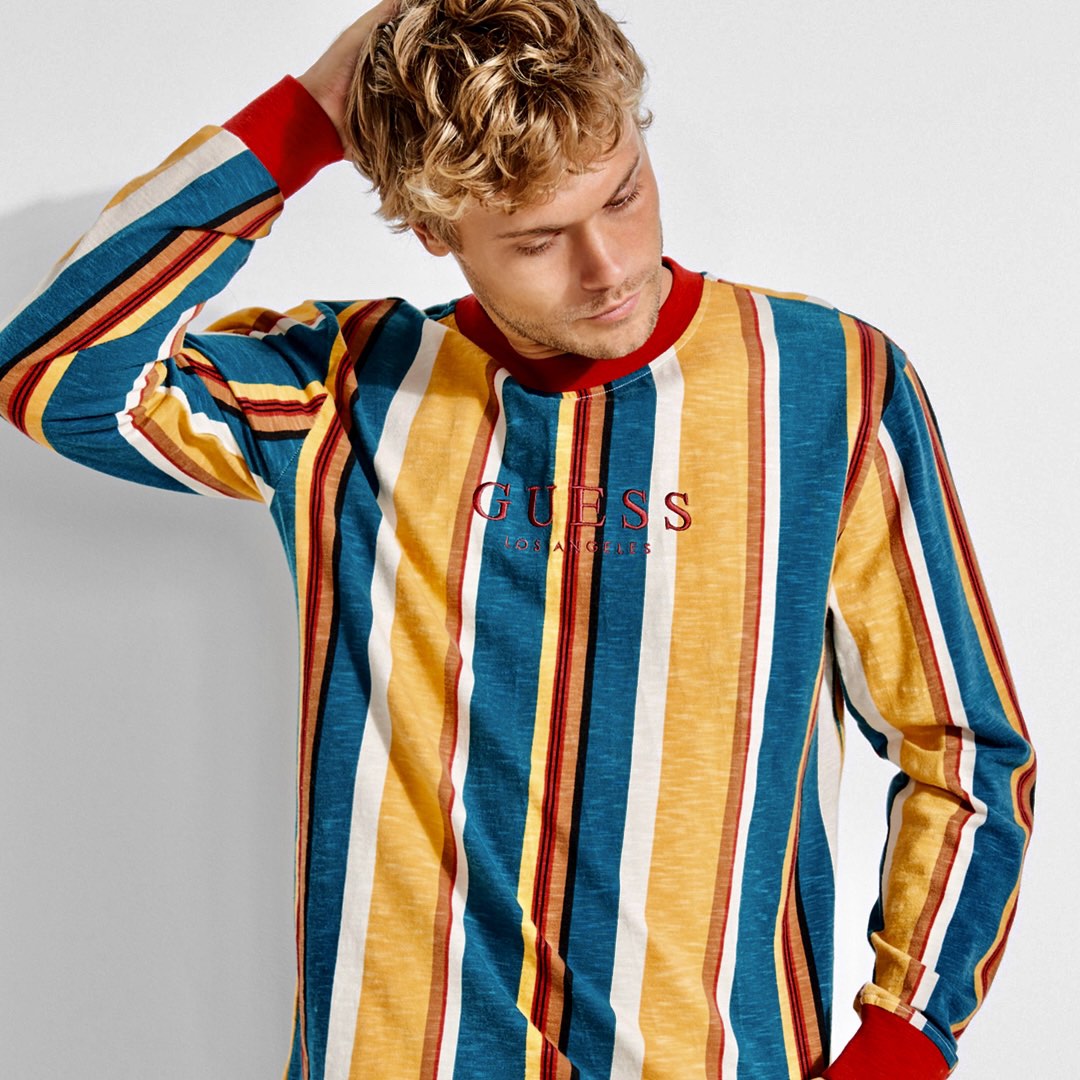 Vintage Guess Los Angeles Striped Long Sleeve Men s Fashion Tops Sets Tshirts Polo Shirts on Carousell