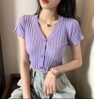 V-neck Button Purple Shirt