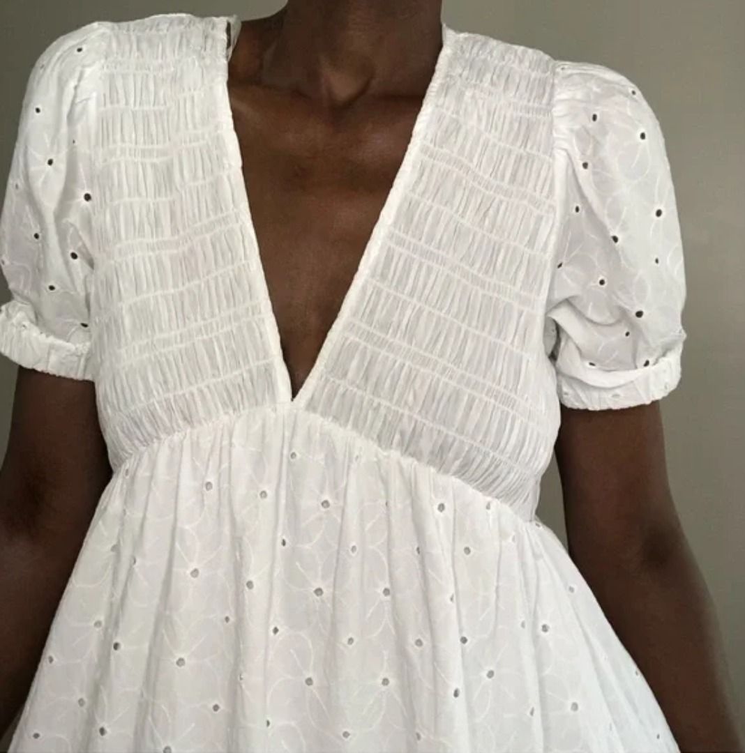 Zara Broderie Anglaise Cotton Eyelet Lace Embroidered Tiered White Maxi Dress