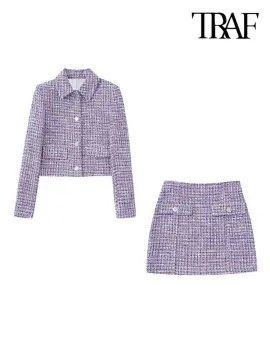 Purple tweed skirt zara store