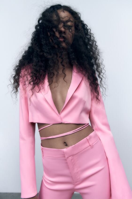 Zara Satin Pink Cropped Blazer Jacket Women s Fashion Tops Other Tops on Carousell