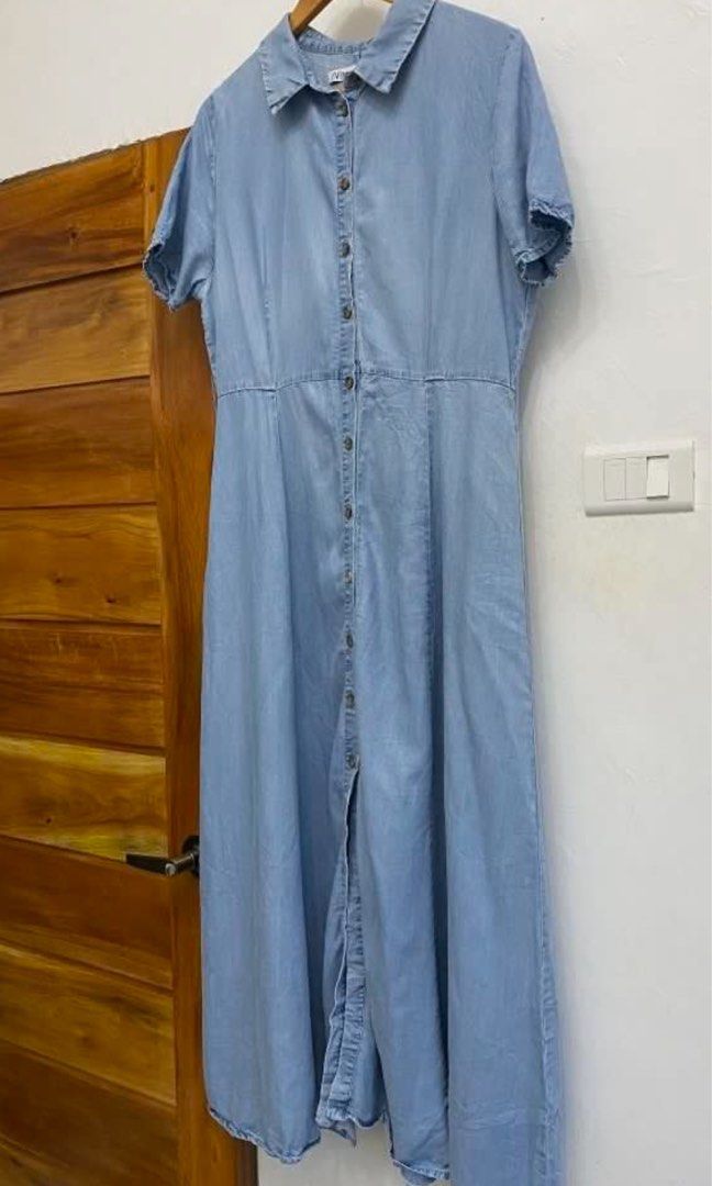 knee length dresses for ladies Amila Denim Cupped Maxi Dress / Indigo Blue | Meshki main image 1