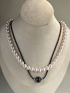 特價福利！天然大溪地黑珍珠12mm幾乎無暇正圓極光珍珠配搭黑尖石水晶頸鏈64239408615682110