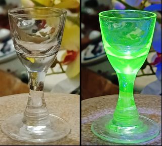 1pc Vintage UV Reactive Stemmed Clear Shot Glass Mini Wine Glass  Uranium Glass
