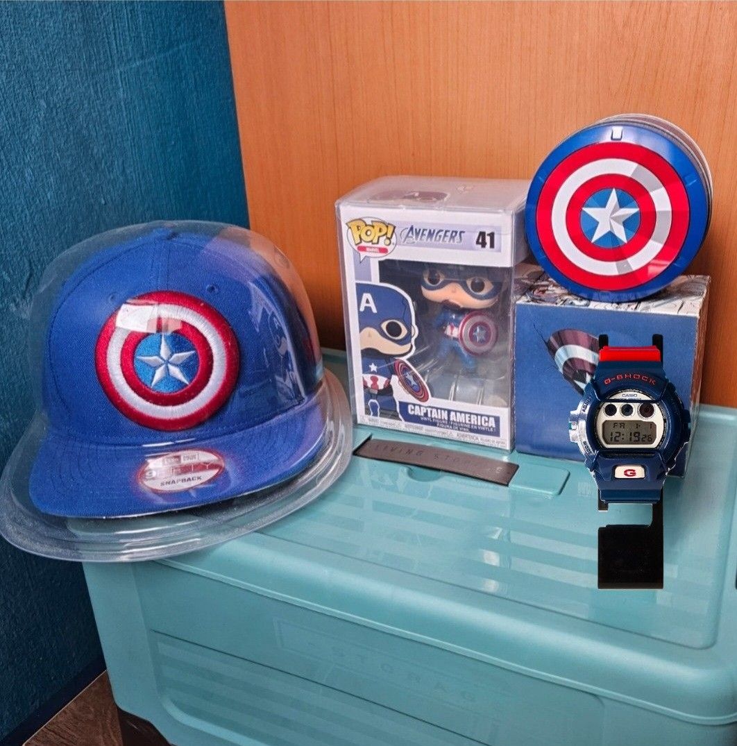 Authentic G shock Casio Gshock DW 6900AC DW6900AC DW 6900NB DW6900NB DW 6900 DW6900 Custom New Era 9Fifty Marvel The Avengers Captain America Snapback cap Funko watch set Luxury Watches on Carousell