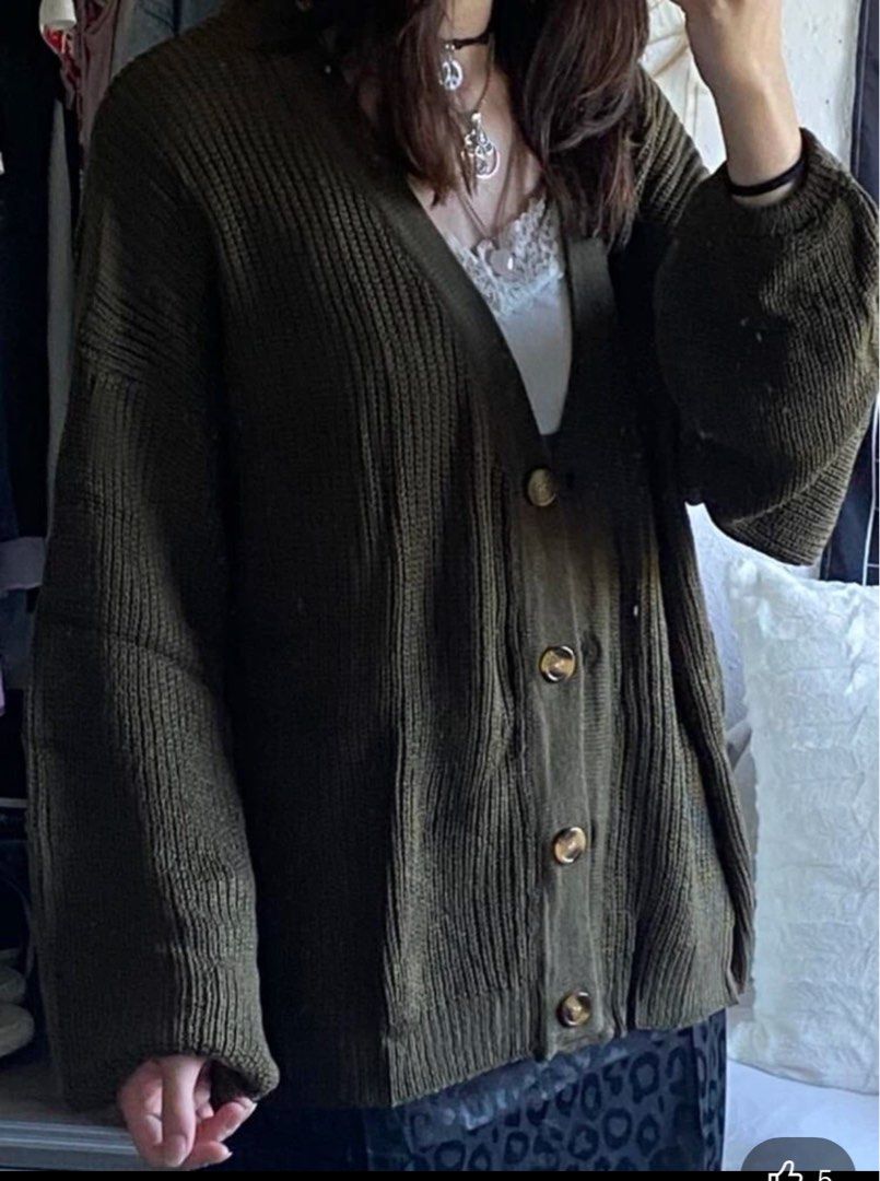 Army green Knitted Cardigan Women s Fashion Tops Longsleeves on Carousell