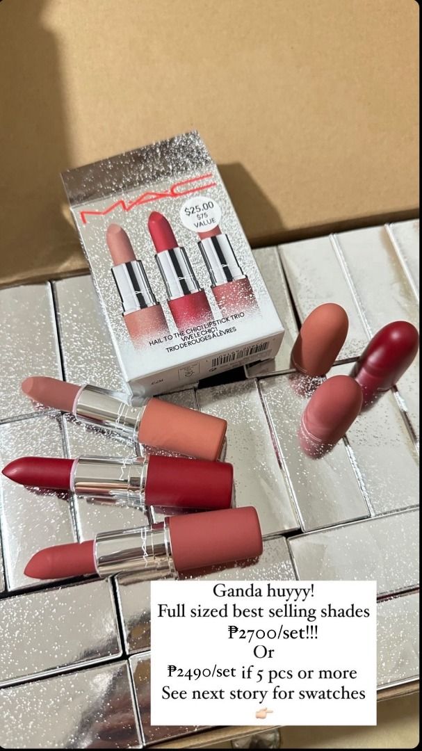 💯Authentic MAC Hail to the Chic! Lipstick Trio Set (Category: Makeup) located in Manila. Submitted by sphinx_shop (Listing ID 1293621754, Image 1). Description: .