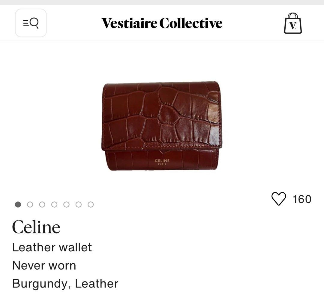 Celine Trifold Croc embossed wallet (Category: Luxury Bags & Wallets) located in Manila. Submitted by crazyxfashion (Listing ID 1293627436, Image 2). Description: Celine SMALL TRIFOLD WALLET IN CROCODILE EMBOSSED CALFSKIN in Burgundy 2019 model No inclusions Bought for 40k RFS Decluttering .