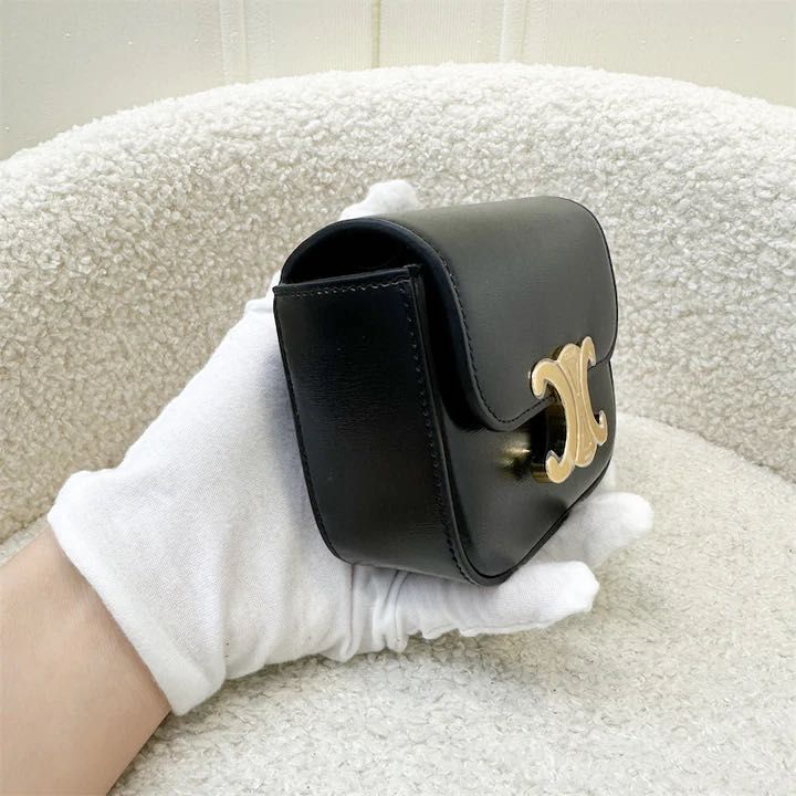 Celine Triomphe Mini Claude Flap Bag in Black Shiny Calfskin and GHW Luxury Bags Wallets on Carousell