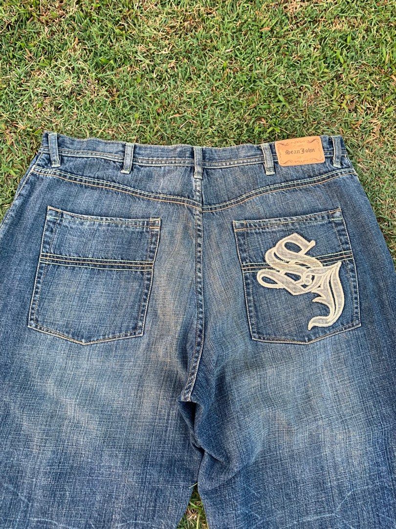 Crazy Men's Hip Hop Embroidery Baggy Jeans Denim Loose