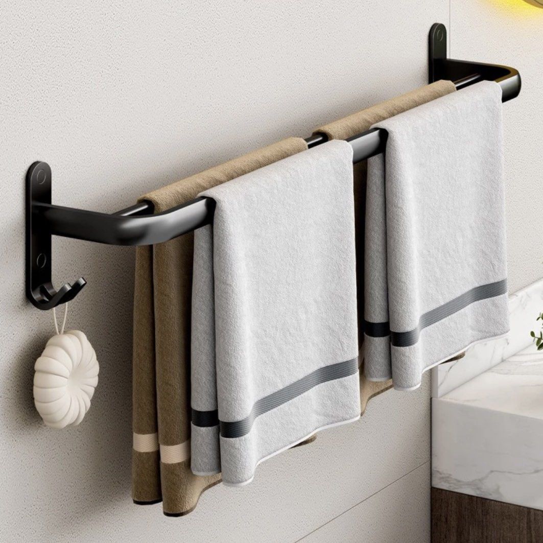 Double Bar Bathroom Towel Rack No Drilling Required Wall Mounted Toilet Washroom Shower Clothes Hanger Rack Wall Hanging Rod Rack Clothes Holder