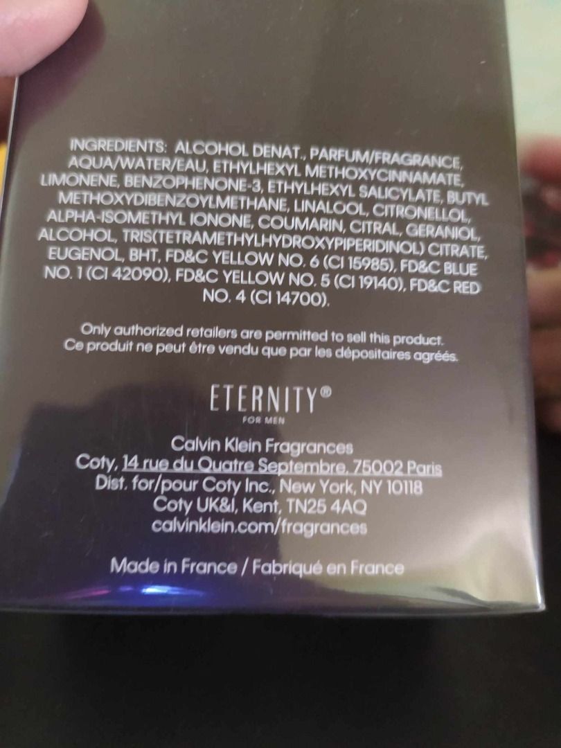 Eternity for Men (Category: Fragrance & Deodorants) located in Manila. Submitted by luobinghe (Listing ID 1293668689, Image 3). Description: Brand new, sealed Calvin Klein Eternity for Men. 100ml.