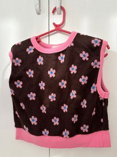 Floral Pink Brown Spring Knitwear Sleeveless Top
