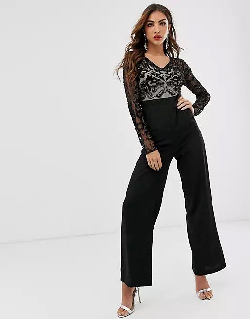 BNIP Frock Frill long sleeve embellished wide leg jumpsuit